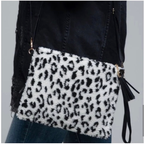Handbags - Animal Print Faux Fur Crossbody Clutch